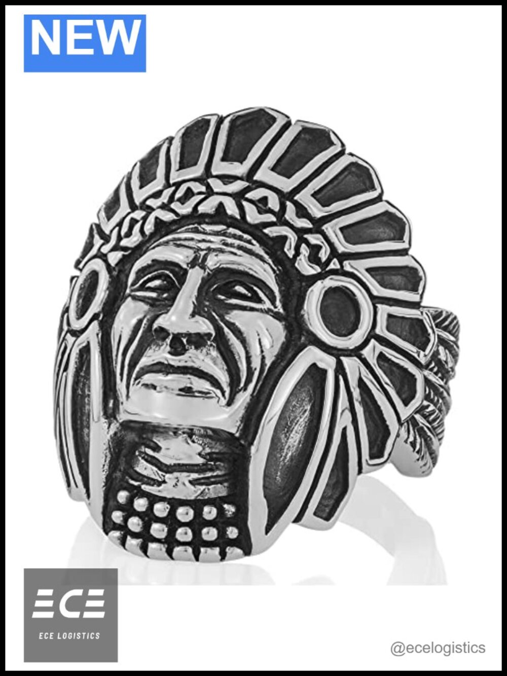 Sterling Silver Apache Indian Chief Warrior Ring Statement